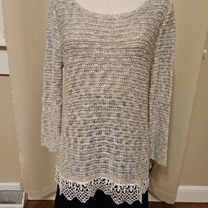 INC International Concepts Gray and White Knit Sweater Size M